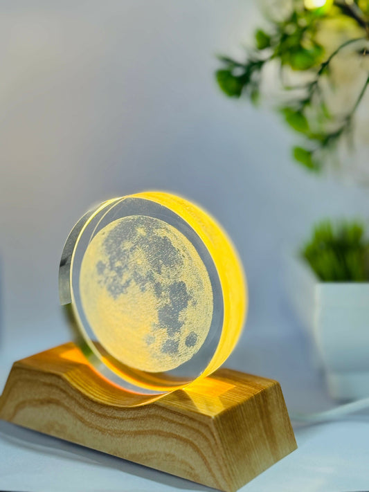 3D Moon LED Night Lamp with Wooden Base